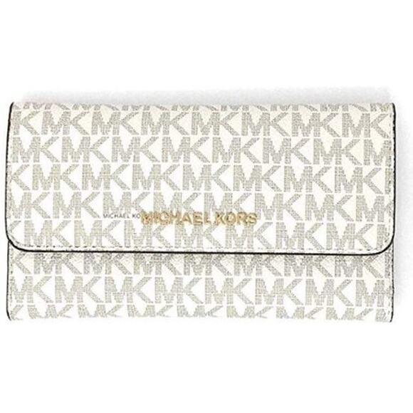 NWT Michael Kors TriFold Wallet Jet Set Travel Vanilla Brown NEW - Picture 1 of 13